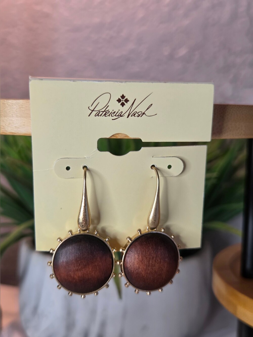 Patricia Nash Wood Drop Earrings - Gold Tone Wood Butterfly Collection NWT